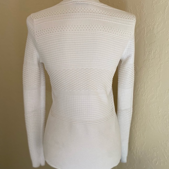 HUGO BOSS White Knit Sweater Size XS Structured Ribbed Crewneck - Picture 4 of 5